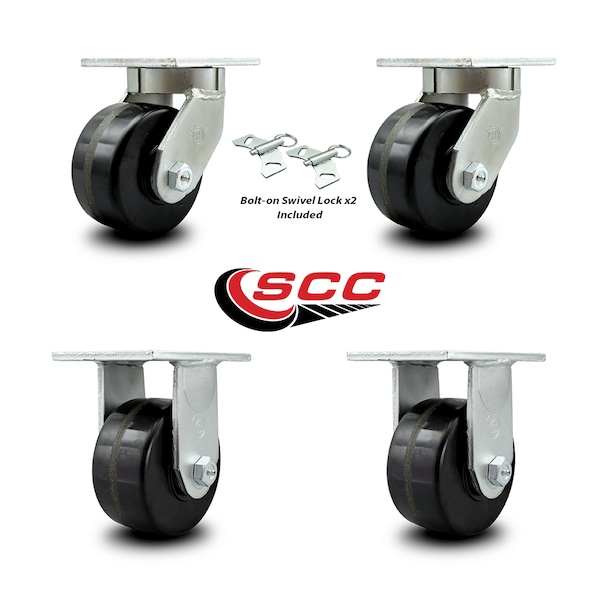6 Inch Extra Heavy Duty Phenolic Wheel Caster Swivel Locks 2 Rigid SCC, 2PK